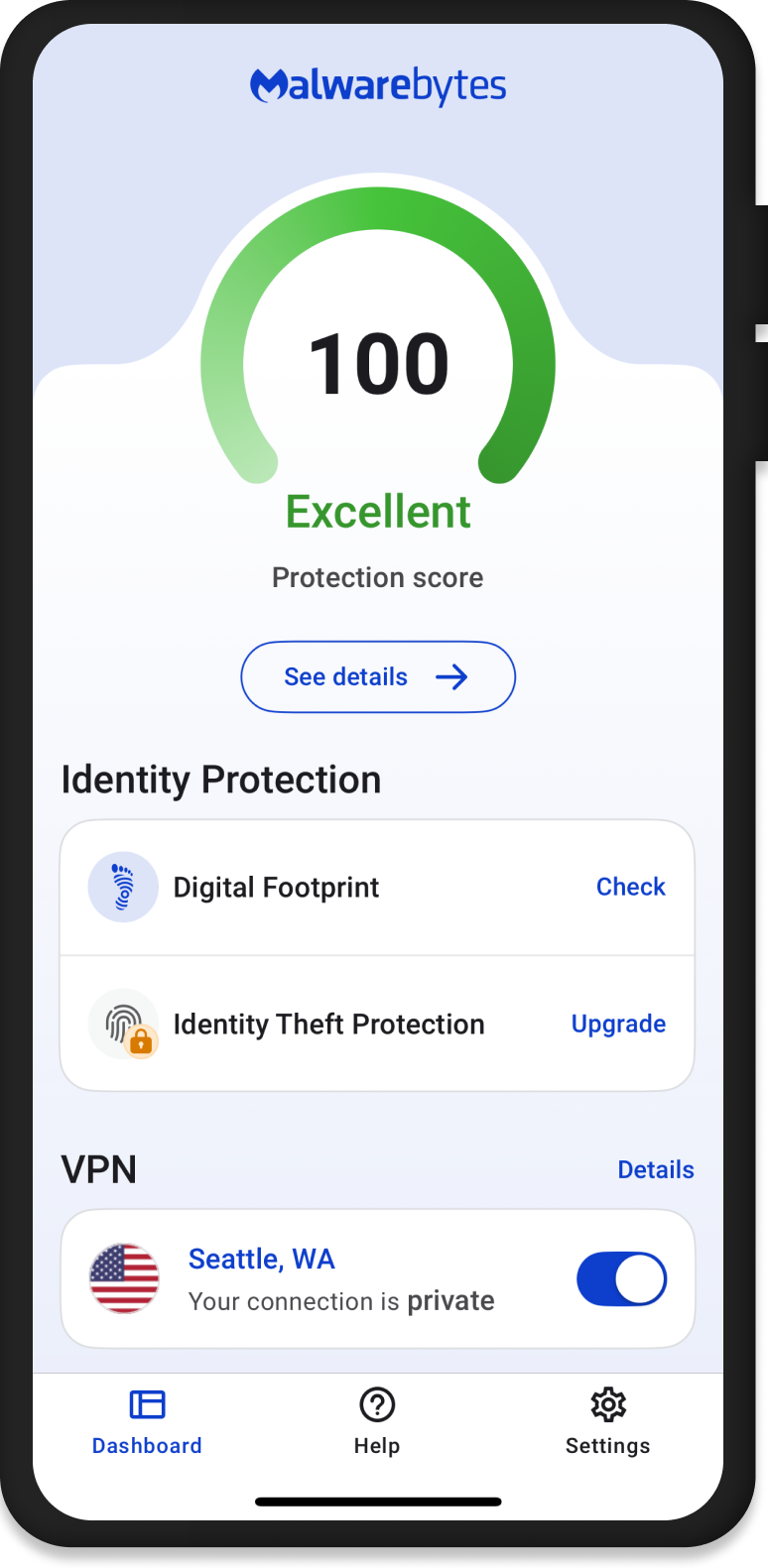 Mobile phone showing the screen where the user has completed activation of the Malwarebytes Mobile Security app on iOS
